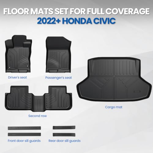 Image of Floor Mats for Honda Civic 2022-2026, with Cargo Mat | Only Sedan & Gas, Full Protection Mat Set with Cargo Liner, All Weather TPE, Non Slip & Odorless, 11th Gen Civic Accessories