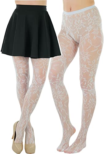 Image of ToBeInStyle Women's Elegant Floral Lace Inspired Spandex Net Full Length Tights