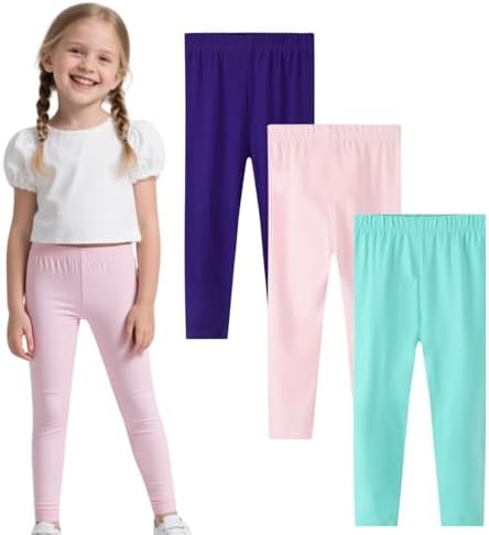 Girls Leggings 3-Pack Set Cotton Casual Solid Stripe Stretch Tigh...