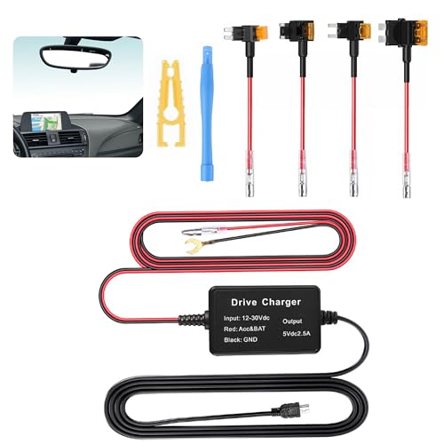 Dash Cam Hardwire Kit USB C, 13ft 12V-24V to 5V Type-C Hardwire Kit for Dash Camera, GPS, and Radar Detectors, with Low Voltage Protection, Fuse Adapters & Installation Tools, Ideal Hardwire Kit for C