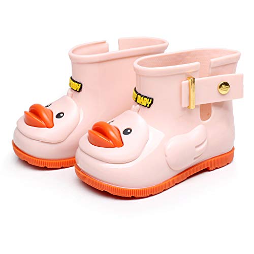 Stivali Pioggia Bambini Rain boots Bimba Morbide Piccola anatra gialla Stivaletti Scarpe Antipioggia in PVC Resistente Impermeabile Antiscivolo Wellies Unisex per Ragazzi Ragazze (24 EU, Rosa)