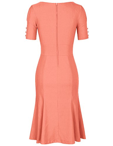 MUXXN Women's Vintage 1950s Midi Crew Neck Short Sleeve Party Cocktail Work Casual Bodycon Dress4