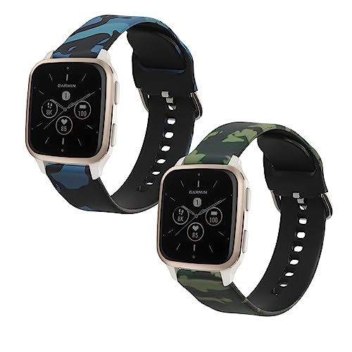 kwmobile Armband kompatibel mit Garmin Venu Sq 2 Music/Sq 2-2X Fitnesstracker Sportarmband aus TPU und Silikon - Camouflage Schwarz Hellgr&uuml;n Dunkelgr&uuml;n