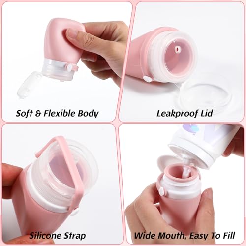 4pcs Travel Bottles for Toiletries Silicone Squeezes Bottle Leak Proof Travel Size Containers Shampoo Conditioner Liquid Body Wash Lotion Small 1oz3