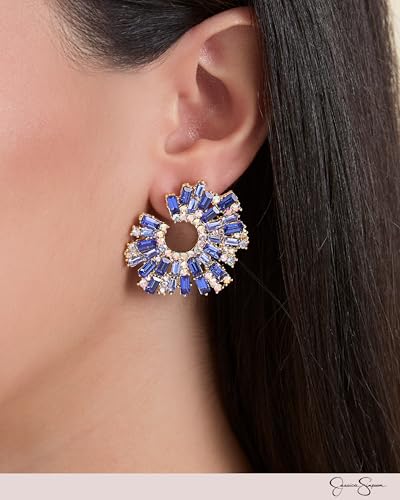 Jessica Simpson Multistone Crystal Earrings for Women, Silver or Gold-Tone Sparkly Earrings Dangle, Drop, Teardrop, and Stud2