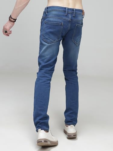 Image of TURMS Men's Anti Stain Jeans 30 Days No Wash Anti Odor Casual Mid Rise Denim Pants | Traveler Comfort Stretchable Breathable Cotton Rich