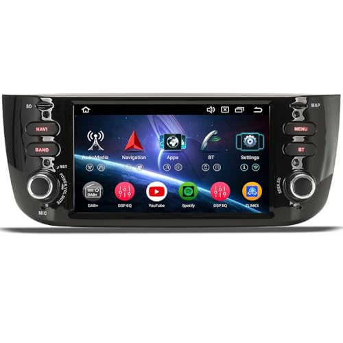 【Android 14, 8 Core,4GB RAM+64GB ROM】 Questa stereo auto bluetooth con schermo per Fiat Grande Punto 2012-2016, Fiat Linea 2012-2016 ha Android 13.0 OS, Octa-Core, 8*A53 64-bit 2.0GHz CPU, High-Speed Processin. Ottimizzato CANbus Decodifica, mantenere la funzione originale di lavoro. Supporto 1 Card/3 USB per estendere lo spazio di archiviazione a 4*256GB. Schermo IPS multi-touch da 6,2 pollici. Supporta il controllo del volante, il Bluetooth, la radio con RDS, il sistema vivavoce, la navigazione GPS, l'ingresso della telecamera di retromarcia...