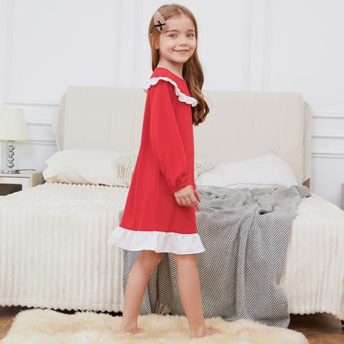 Jxstar Nightgowns for Girls Long Sleeve Pajamas Sleepwear Ruffle Trim Night Dresses3