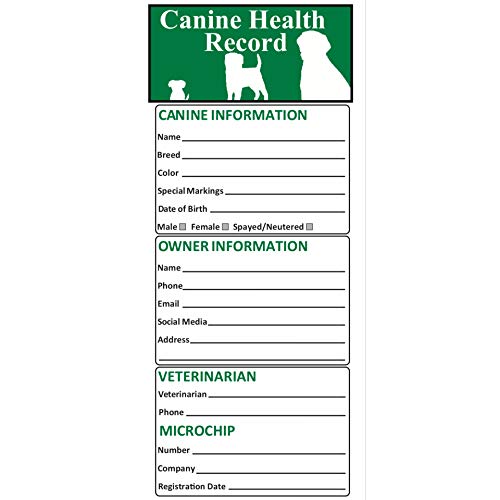 Dog Vaccination Record (25 Pack) Dog Vaccines, Puppy Shot Record, Pet Health Records