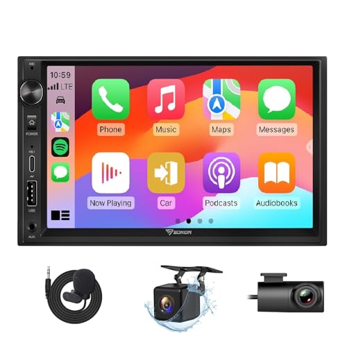 Eonon Estéreo para coche Android 14 de 7 pulgadas, doble DIN, 3+32GB, GPS, navegador satelital CarPlay Android Auto duplicación de pantalla Bluetooth pantalla táctil WiFi, DSP + Cámara para salpicader