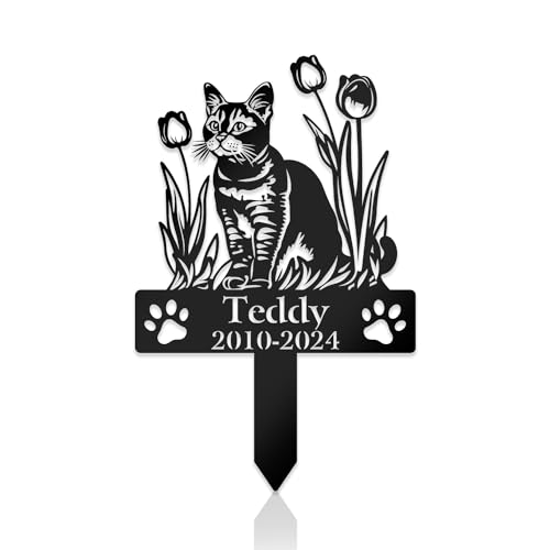 Personalized Cat Grave Marker Tulip Flowers American Wirehair Cat Memorial Garden Stake 12x12 inch American Wirehair Cat Loss Gift Sympathy Gift (Tulip)