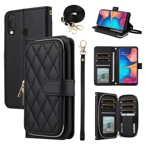 Étui portefeuille Samsung Galaxy A30 A20 avec 9 emplacements cartes et fermeture éclair