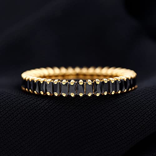 Certified Lab Created Black Diamond Baguette Eternity Band | Aaaa Quality, 14K Yellow Gold, Size:us 7.50 #TOP1
