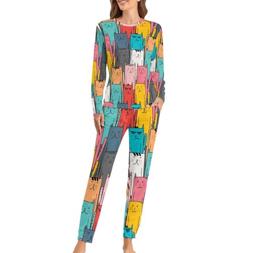 Pyjama femme chat ensemble de nuit haut de gamme manches longues et pantalon