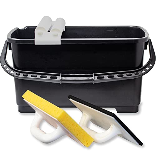 Kronen Hansa Waschset für Fliesenleger (Fliesenprofi Fliesenwaschset - 22 Liter Fliesen-Wascheimer mit Doppel-Rollenaufsatz Fliesenwaschbrett Fliesenfugbrett 280 x 140 mm Made in Germany)