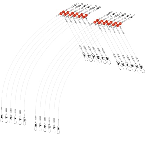 Fishing Leaders Rigs Saltwater Wire Rigs,12pcs Bottom Rigs Leader Line Rig with Swivel Snaps Red Beads Surf Fishing Rigs Fishing Wire Leaders Rig 1Arm White