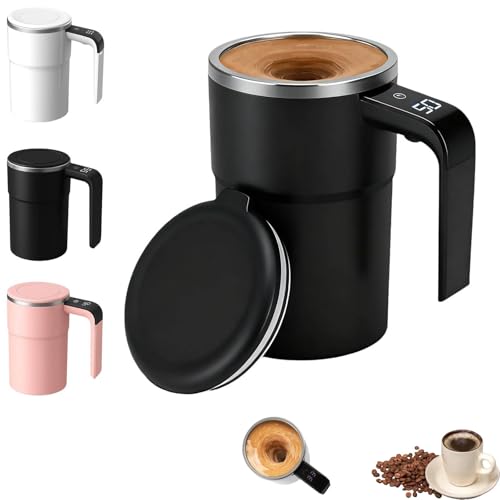 Tazza SpinBrew - Tazza da caffè magnetica automescolante con display della temperatura, tazza da caffè con mescolamento magnetico automatico, tazza ricaricabile(Black)