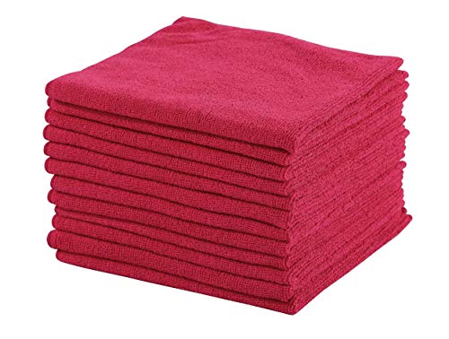 DRI Professional Extra-Thick Microfiber Cleaning Cloth 12 Pack Red (300 GSM, 16in x 16in)