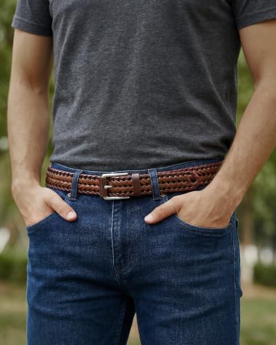 Image of CHAOREN Mens Braided Woven Leather Belt 35MM - Built to Last, Snug Fit | Fully Adjustable, Break-Resistant, Casual-Elegant Vibe, Versatile for Golf, Jeans & Dress, Gift Box
