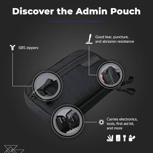 ALPAKA Admin Pouch - Convenient Zippered Memory for Electronics, Cables and Compact Tool Sets - Use as Daily Emergency Kit - Weather Proof Black X-Pac VX42 Fabric