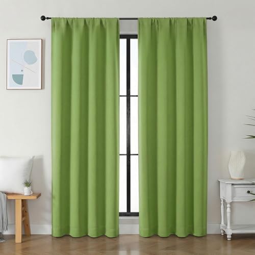 Image of Simplebrand Ava Lime Blackout Curtains for Bedroom 84 Inch Length 2 Panels Set, Solid Thermal Insulated Privacy Nursery Window Treatment Curtains Blackout Drapes, W40 x L84 Inch, Lime