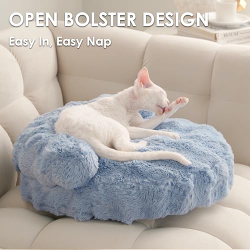 EHEYCIGA Soft Cat Couch Bed for Indoor Cats, Fluffy Small Dog Bed with Removable Washable Cover, Bolster Pet Sofa, Waterproof and Non-Slip, 23" x 23"x 7", Blue - Image 3
