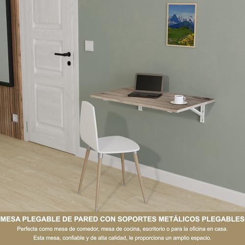 Mesa Plegable de Pared - Tablero de Escritorio 80x50 cm en Roble Nudoso - Mesa de Comedor, Cocina, Bar y Pie para la Pared - imagen 3