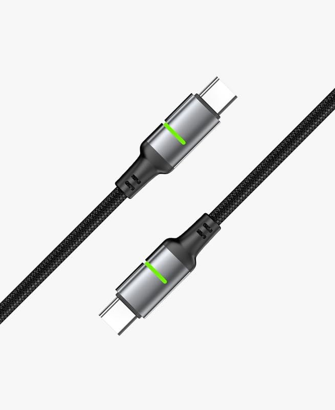 Image of Type C to Type C Cable 65W Braided PD Fast Charging, Data Sync, 1.5 Meter Tangle Free Wire Compatible with Motorola Moto G6 Plus usb LED Light Display - TO-BLACK