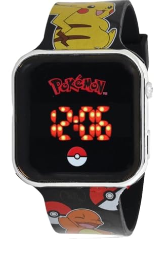 Accutime Montre LED pour Enfant au Design Pokémon, Grand Affichage numérique LED, Bracelet réglable, Longue durée de Vie, arrêt Automatique, Noir