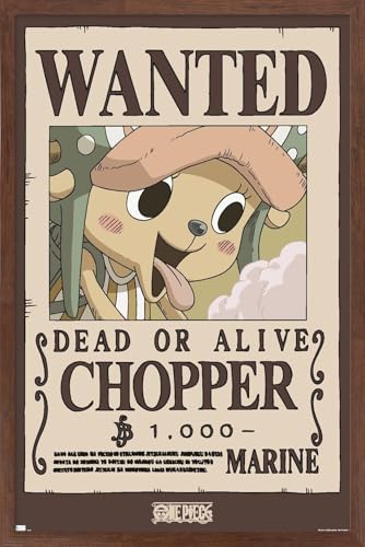 Trends International One Piece - Chopper Wanted Poster Wall Poster, 22.4L x 14.7W, Mahogany Framed Version