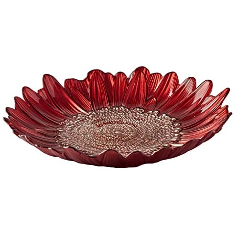Anton Studio Designs - Decorative Bowl - Large Table Decoration Bowl - Diameter: 32cm - Decorative Glass Bowl for Home Decor - Red Sunflower Cover