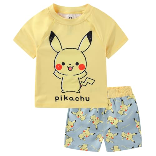 Pokmon Monpoke Pikachu Boys UPF 50+ Rash Guard Shirt and Swim Trunks Shorts Swimwear Set Swimsuit for Infant and Toddler Yellow