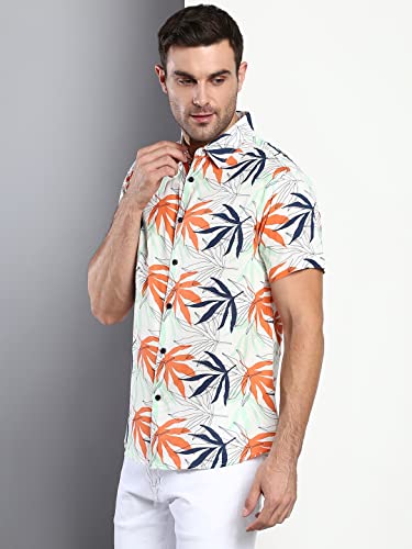 Image of Dennis Lingo Men's Floral Slim Fit Rayon Casual Shirt with Spread Collar & Half Sleeves