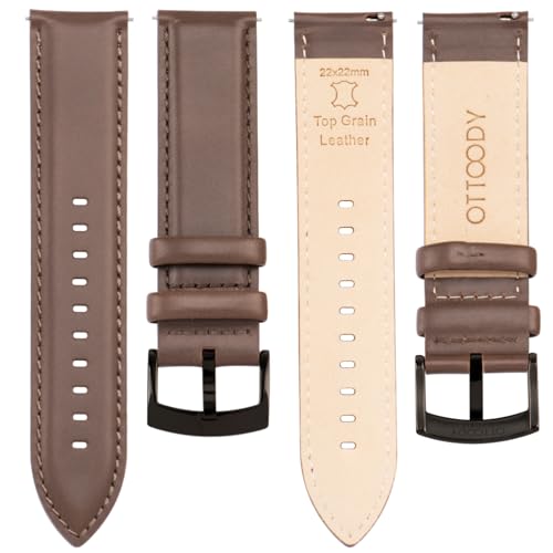 Image of OTTOODY Leather Watch Bands Quick Release, Elegant Top Grain Leather Watch Straps for Men & Women, Choice of Color & Width - 18mm, 19mm, 20mm, 21mm or 22mm Wristbands Bracelet for Watch & Smartwatch