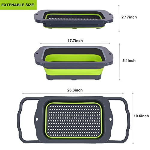 Qimh Colander Collapsible, Over Sink Silicone 9 Quart(8.5L) Extra Large Kitchen Strainers With Extendable Handles, Veggies, Fruit And Pasta Foldable Strainer, Bpa Free, Kitchen Essential #TOP1