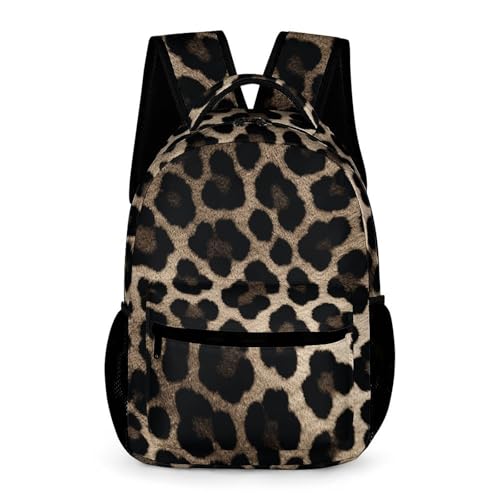 Black Leopard Print Backpack for Travel, Ultra Durable Small Bookbag Lightweight Daypack for Women Men