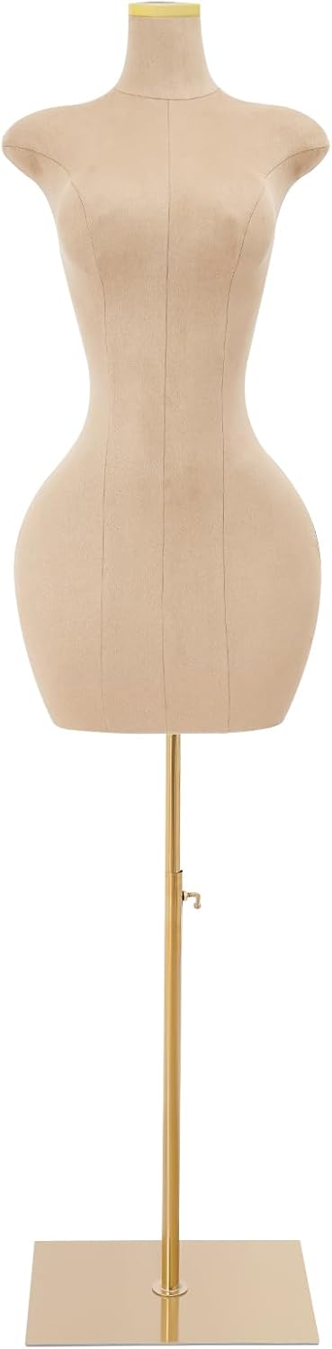 Female Mannequin Dress Form, Gold Female Mannequin Model with Stand, 59.06'' - 82.68'' Height Adjustable Half-Length Model Torso for Displaying Dresses, Skirts