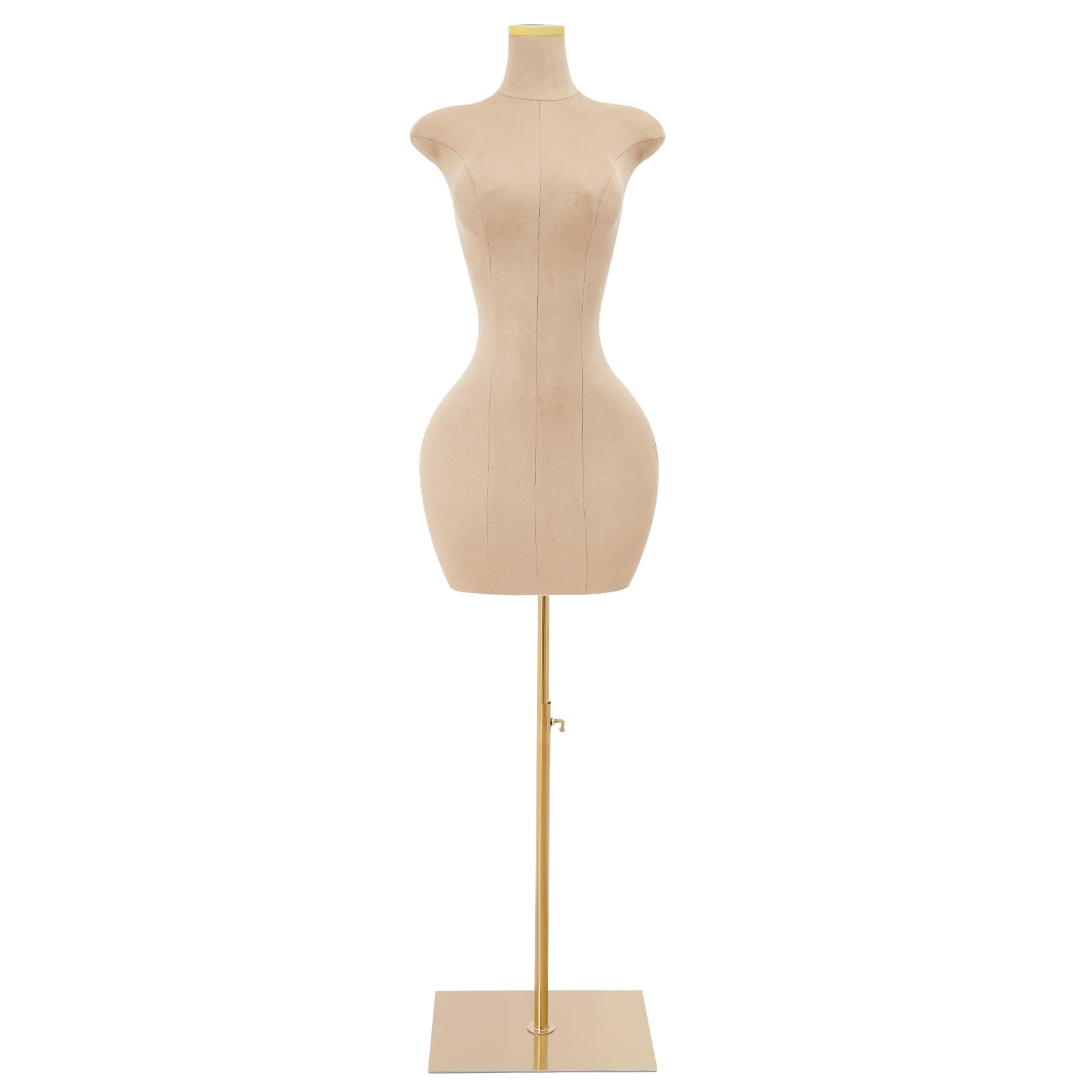 Mannequin de couture | Mannequin de vitrine féminin | Mannequin | Hauteur réglable (150-210 cm) | Mannequin de vêtements | PU et métal | Pour boutiques et ateliers | Avec pied (doré)