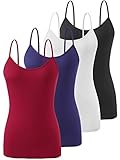 Picture of Air Curvey 4 Piece Women's Camisole Tops Basic Undershirts Camisoles Adjustable Spaghetti Strap Tank Top Black White Navy Wine Red M