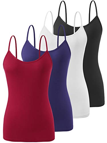 Air Curvey Basic Camisole for Women Cami Tanks Adjustable Spaghetti Strap Tank Tops Black White Navy Wine Red L