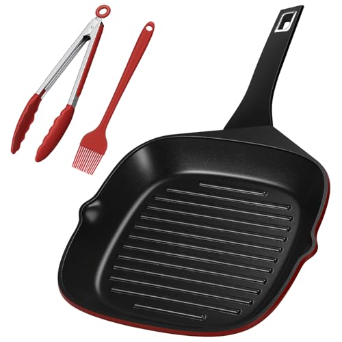 EvoFar 11 Inch Nonstick Grill Pan, Square Large Grilling Skillet Steak Pan for Stove Tops, Granite...