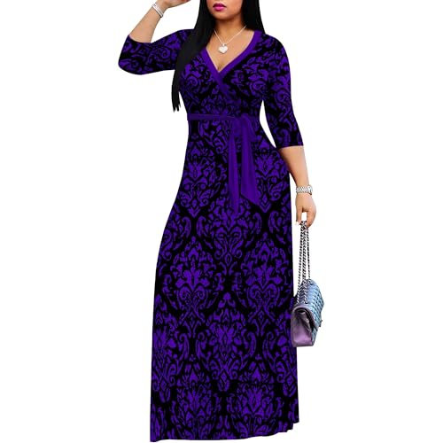 Image of Women Plus Size 3 /4 Sleeve V Neck Maxi Dress with Pockets | Soft fabric relaxed fit three quarter sleeve v neck with pockets for party and daily wear