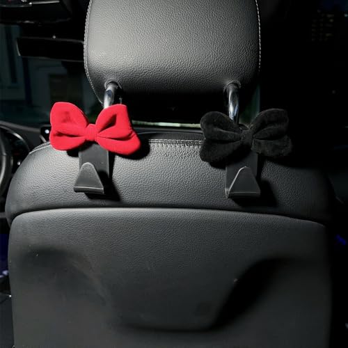 Lagnlnaoy Car Headrest Hook with Decorative Bows, Rear Seat Storage Hanger, Black and Red Gifts for Ladies and Mothers