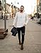 Ekouaer Men's Long Sleeves Shirts Basic Ribbed Underwear Tops Crewneck Stretchy Loungewear Warm Pullover Sweater White L