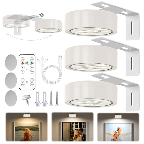 Bildbeleuchtung Kabellos mit Fernbedienung Drehbar,3 Stück Magnetisches...