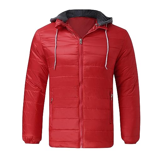 Foto von Steppjacke Herren Winter Casual Steppjacke Herren Übergangsjacke Basic Snowboardjacke Herren Beheizbare Jacke Herren Locker Daunenjacke Herren Winter Freizeit Leichte Steppjacke Herren(1-Red,XL)