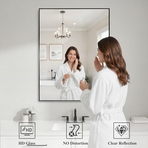 Image of Koonmi Black Mirrors for Wall, 30x36 Inch Bathroom Mirror, Rectangular Wall Mirror for Living Room Bedroom Bathroom, Hangs Horizontally or Vertically