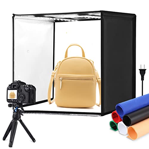 Portable Photo Box Photography Light Box, PULUZ 24''/ 60cm Folding Photo Studio Lightbox 5500K Light Tent US Plug with Dimmable 2 x 60pcs LED Light & 6 Colors Photo Backdrops
