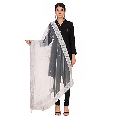 Image of Traditions Bazaar Women's Net Zari Border Dupatta