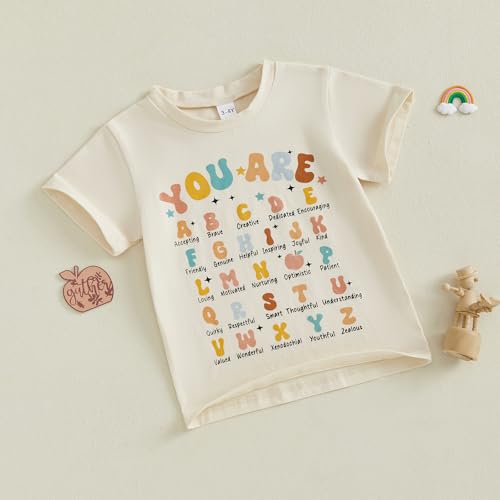 Image of Back to School Outfits for Girls Boys Toddler Letter Print First Day of School Shirt for Preschool Kindergarten